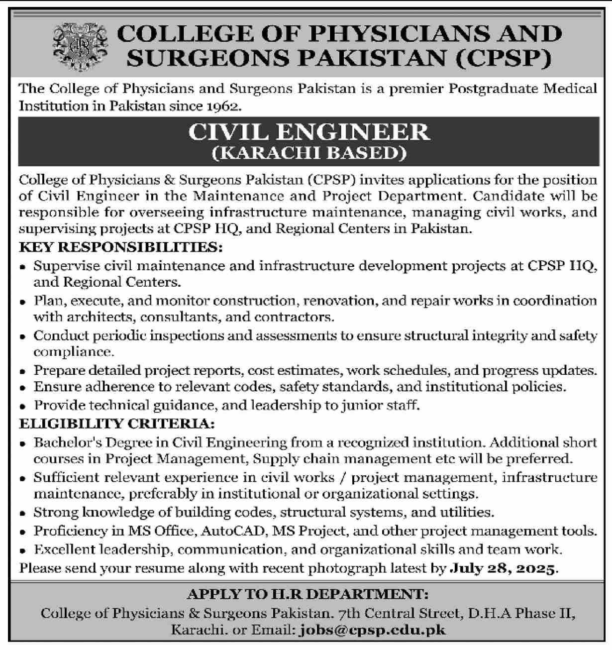 Jobs in College of Physicians & Surgeons Pakistan Karachi-1